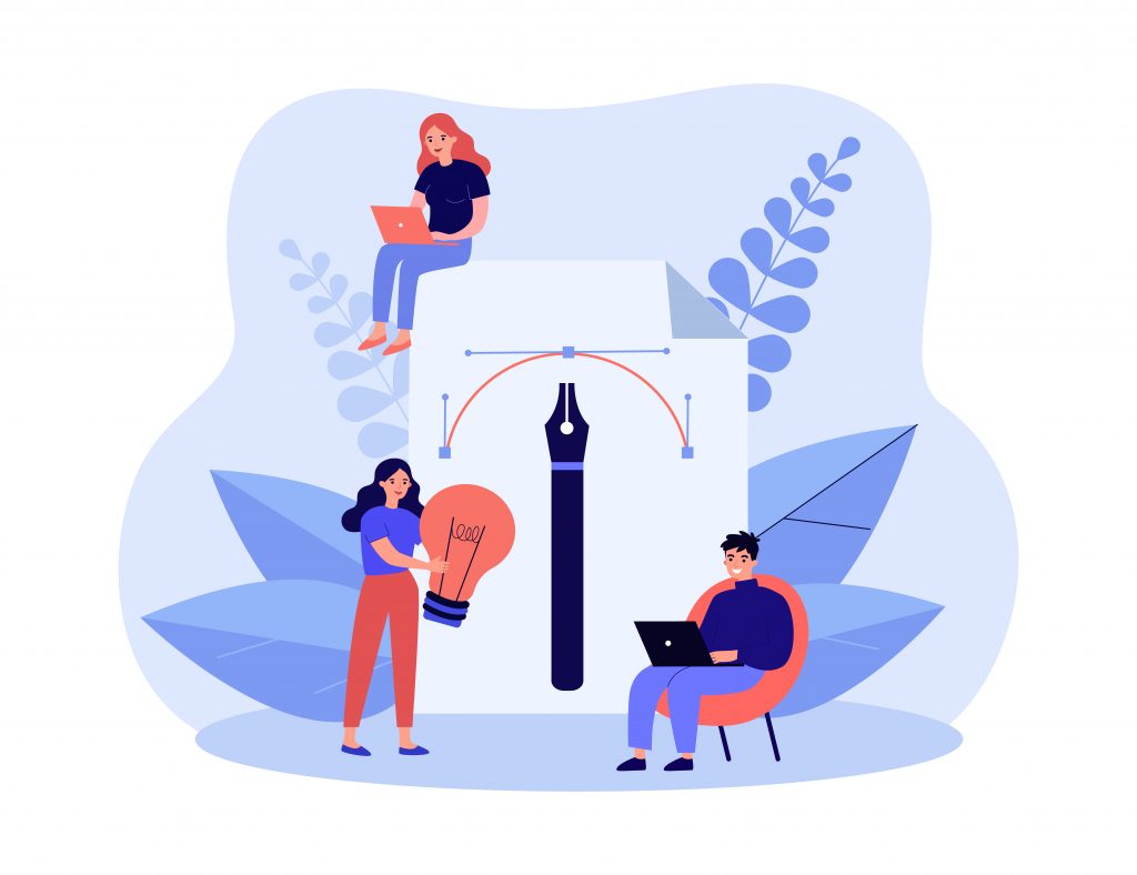 illustration of a girls and boy working on website content for seo strategy